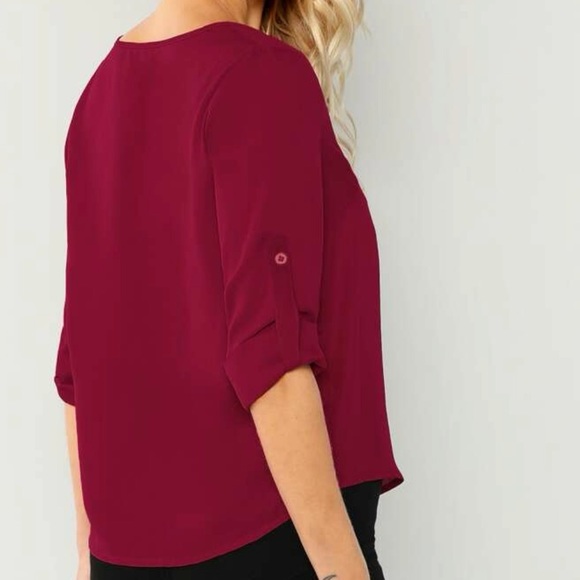 Red Button Front V-Neck Top - Picture 2 of 5
